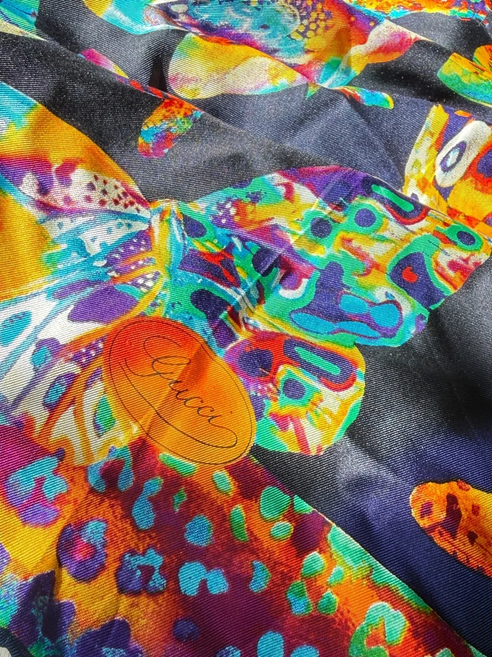 Vintage Gucci Silk Scarf – Butterfly & Floral Print